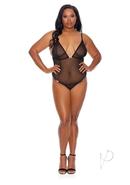 Barely Bare Crotchless Mesh Teddy - Plus Size - Black